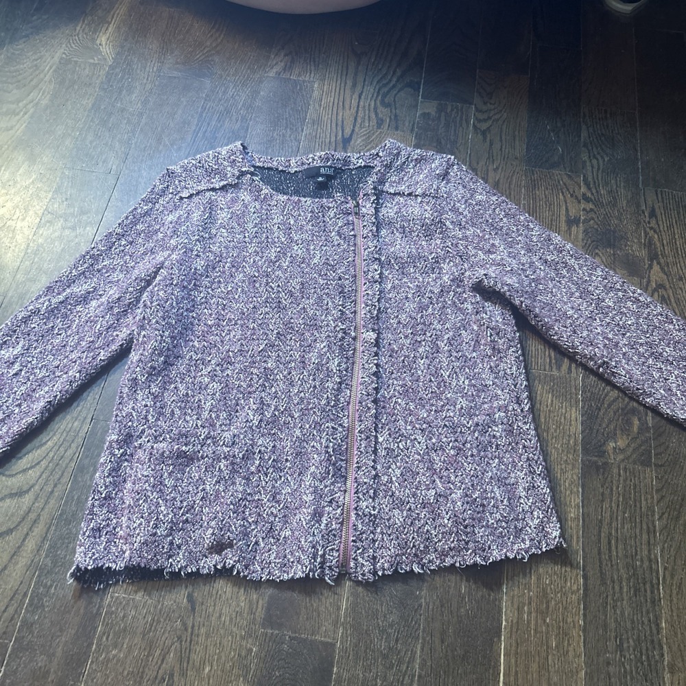 ANA Ladies Zipper Front Marbleized‎ Cardigan Sweater Pink Marble Womens XL Knit